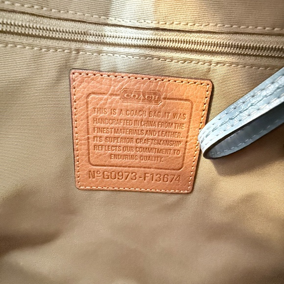 Coach Signature C Brown Canvas Blue Striped Leather Trim Crossbody Shoulder Bag - Picture 10 of 10